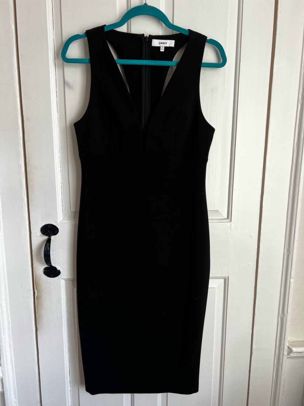 Likely Black V-Neck Midi Sheath Dress